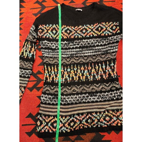NEW Xhilaration L/G Black Knit Sweater With Multicolor Geometric Pattern - Picture 8 of 13